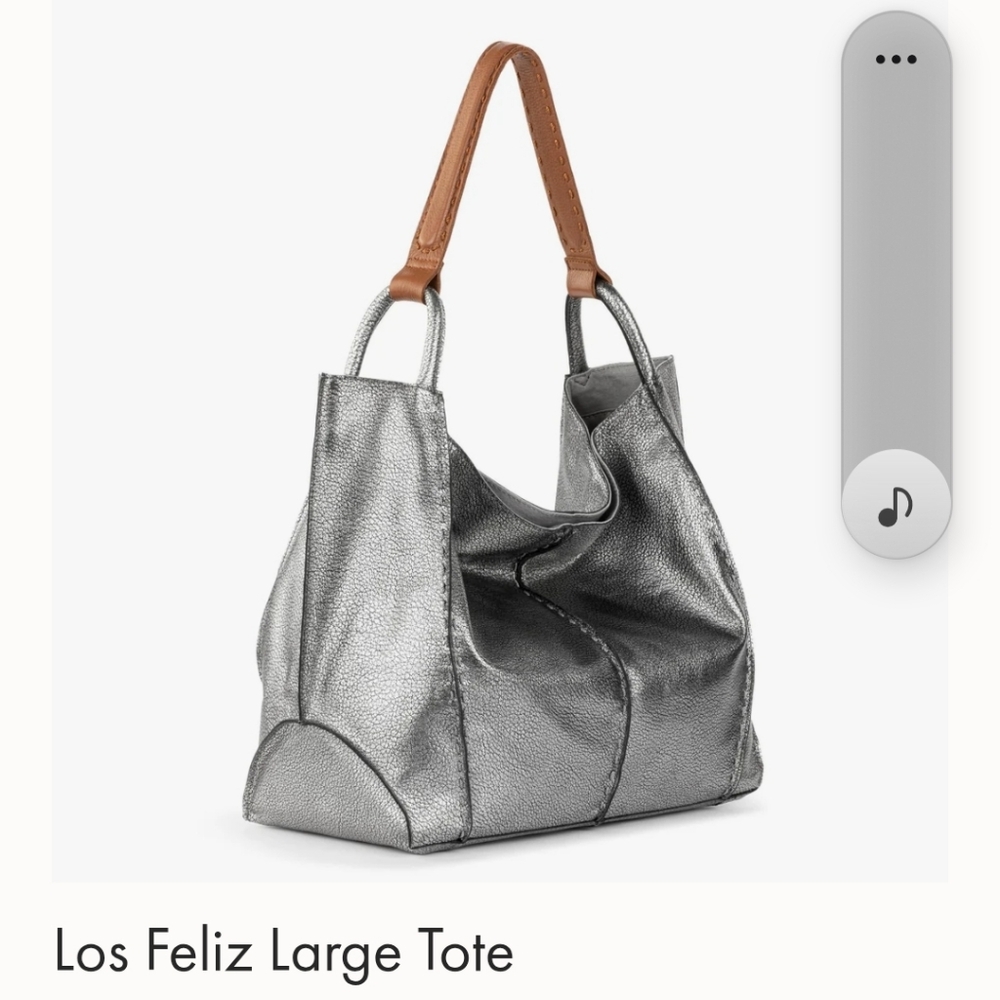 The Sak Metallic Silver Tote with Tan Handles, Los Feliz Large Tote, Never Used! - Picture 8 of 9